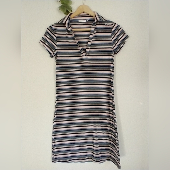 So 90's Y2K Grunge Striped Collared Midi Dress Size Small - Picture 2 of 11